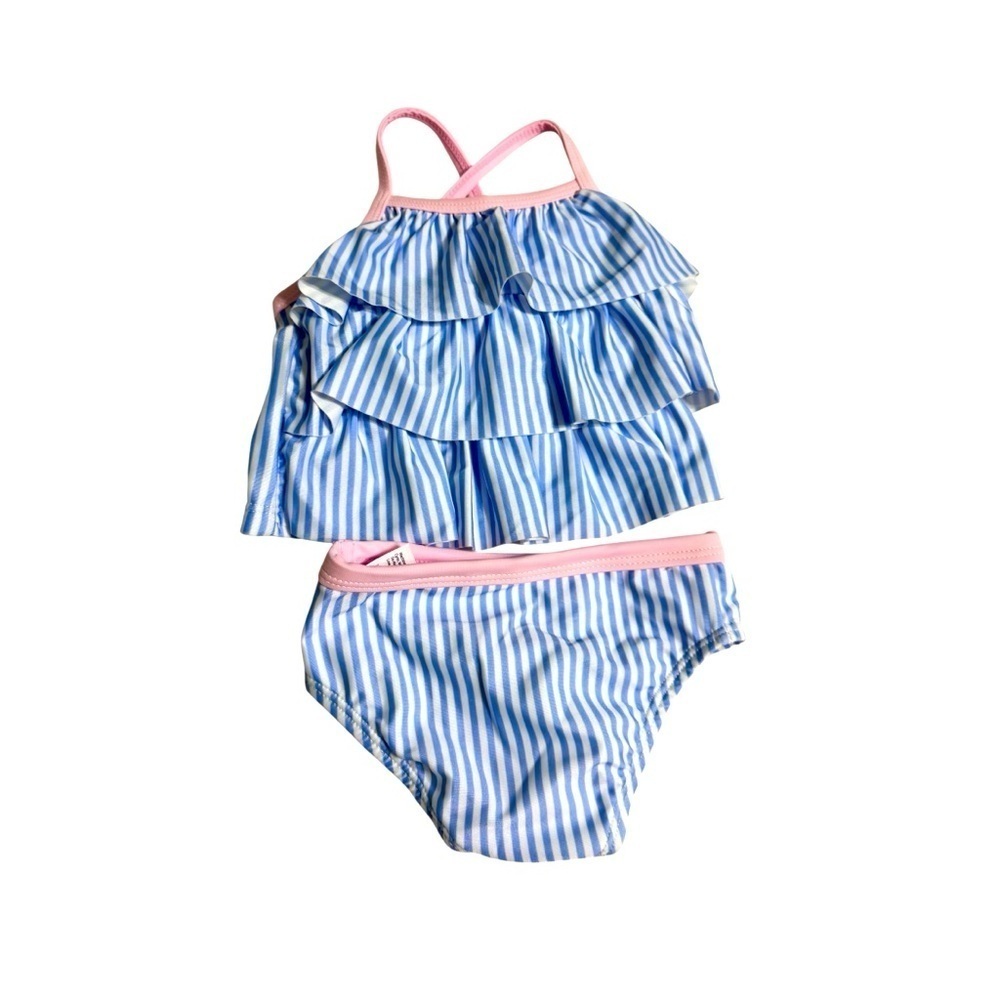 Wonder Nation Girls Sz 12M Bikini Set Blue Stripes k181 - Picture 1 of 3